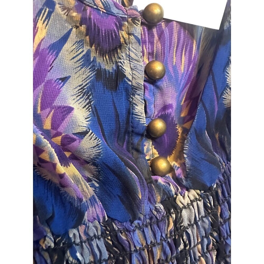 Three Eighty Two Bohemian Peacock Feather Size S Sheer Dress Bell Sleeves $192 - Picture 3 of 9